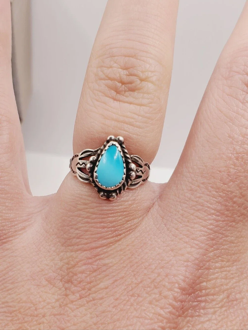 Genuine Teardrop Turquoise Vintage Arrow Ring In 925 Sterling Silver